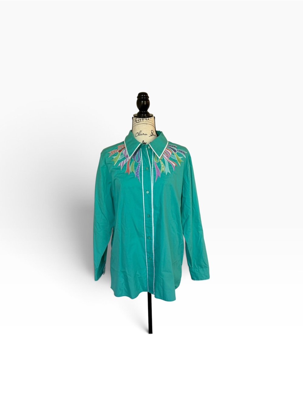 Bob Mackie Wearable Art Retro Western Kitsch Holiday Button-Down Shirt Size L